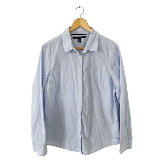 Tommy Hilfiger Blue White Barre Stripe 100% Cotton Long Sleeve Button Down Shirt - Picture 1 of 9